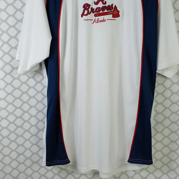 Men's Xl LEE Atlanta Braves embroidered 100% polyester white short sleeve shirt - Picture 3 of 7